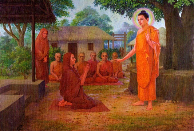 Đức Phật dạy nữ Tôn giả Maha Pajapati Gotamì - Tranh Phật giáo nước ngoài